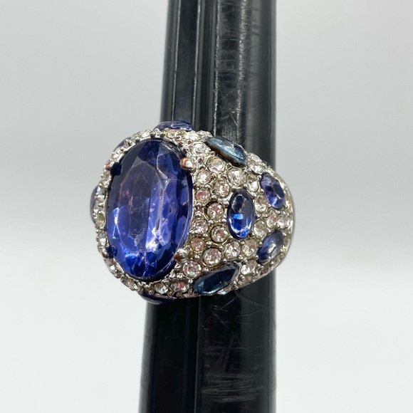 Vintage Arnold Scassi Blue Rhinestone Silver Cocktail Ring